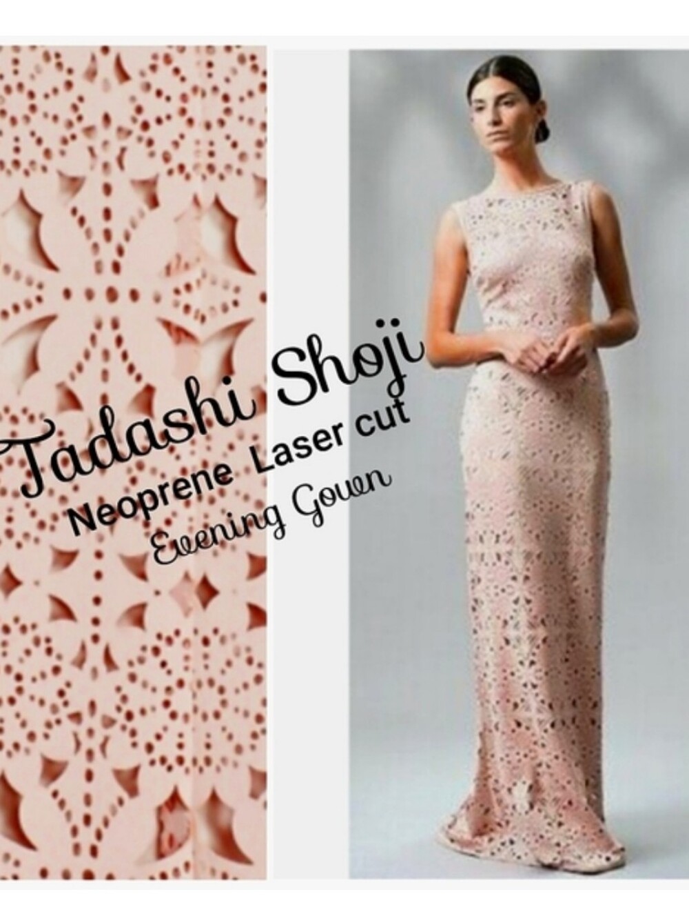 Tadashi Shoji Tan Peach Neoprene Laser-Cut Evening Gown
